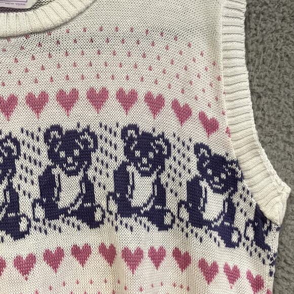 Vintage Kawaii Fairycore Knit Sweater Vest Bear Teddy Heart Pink Sleeveless Med - Picture 4 of 8
